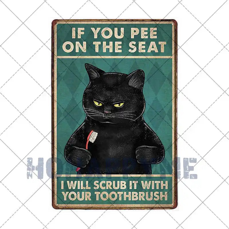 Black Cat Metal Sign Wall Art