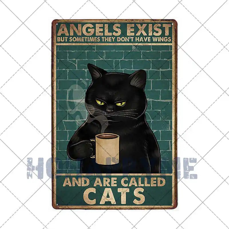 Black Cat Metal Sign Wall Art