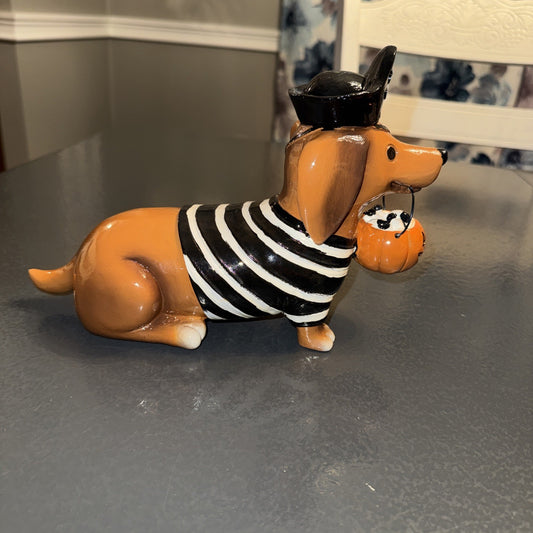 Dachshund Halloween Pirate Figurine with Candy Bucket Decor - New Arrival