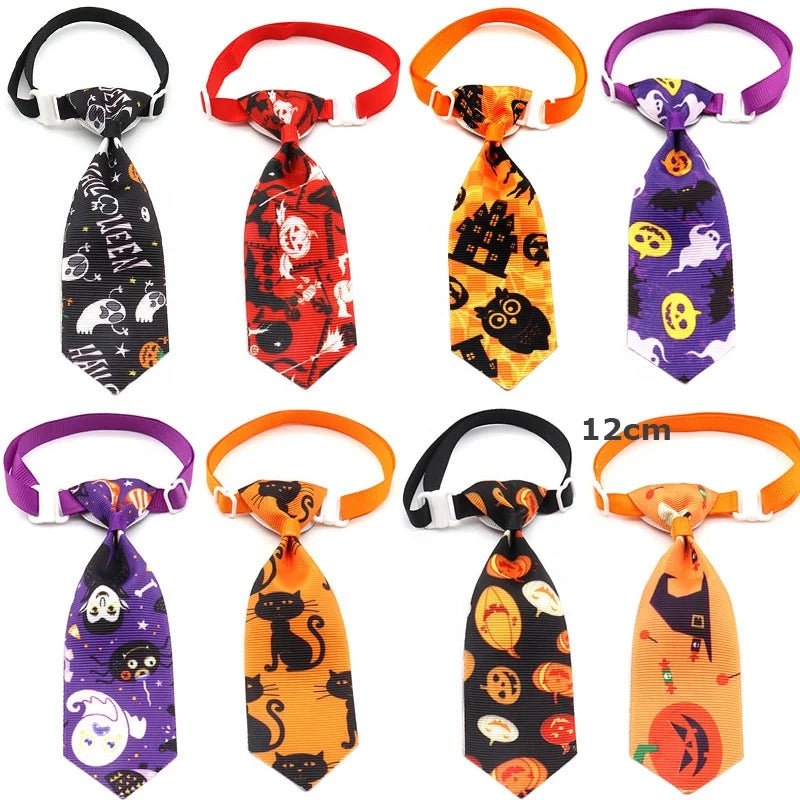 Halloween Dog Tie Cute Novelty Polyester Necktie Pumpkin Ghost Bat Print Party Costume Accessory 16 Colors Available