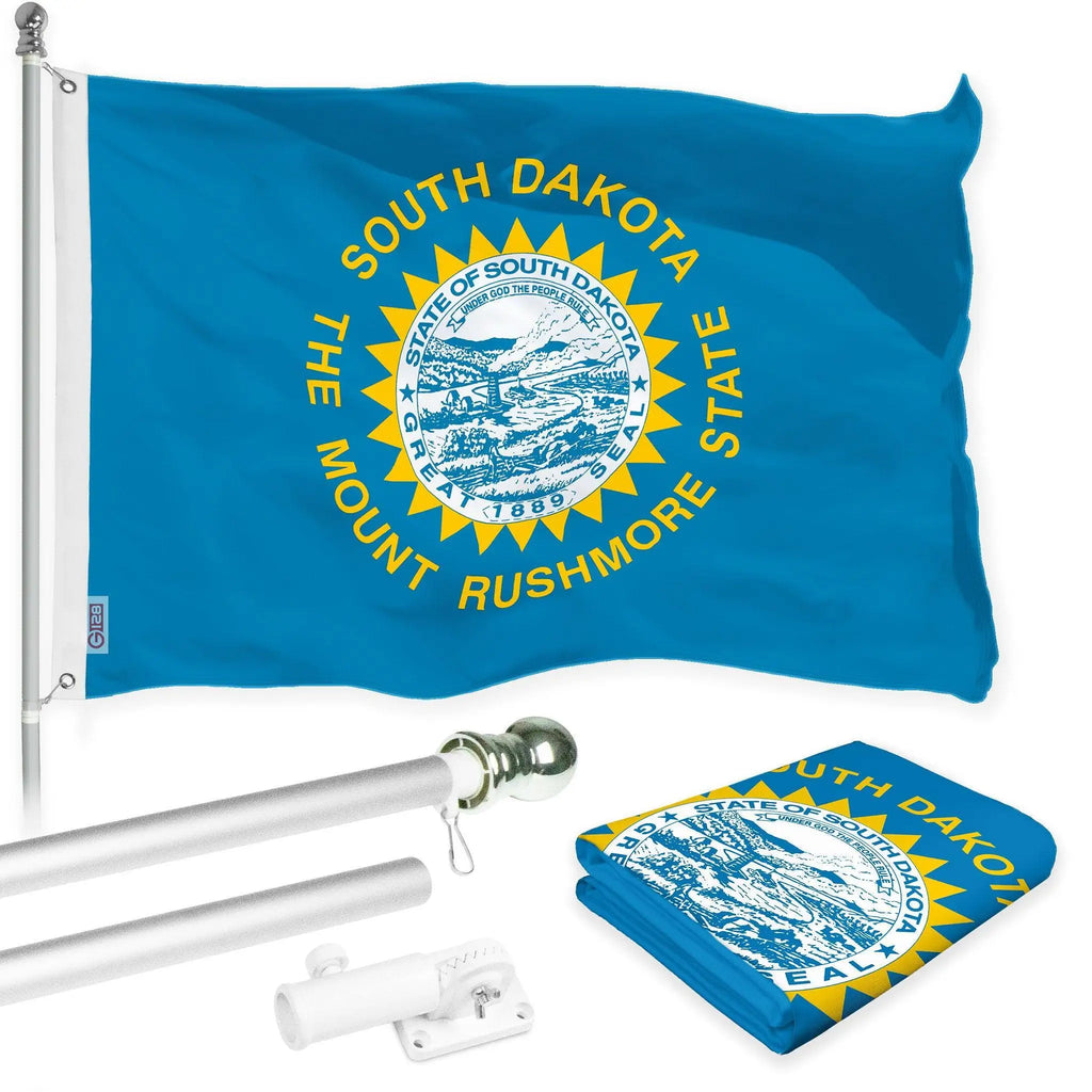 UD2 G128 Combo Pack 6 Ft Silver Tangle-Free Spinning Flagpole 3x5 Ft South Dakota Flag 150D Polyester Brass for Yard Lawn Signs