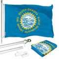 UD2 G128 Combo Pack 6 Ft Silver Tangle-Free Spinning Flagpole 3x5 Ft South Dakota Flag 150D Polyester Brass for Yard Lawn Signs