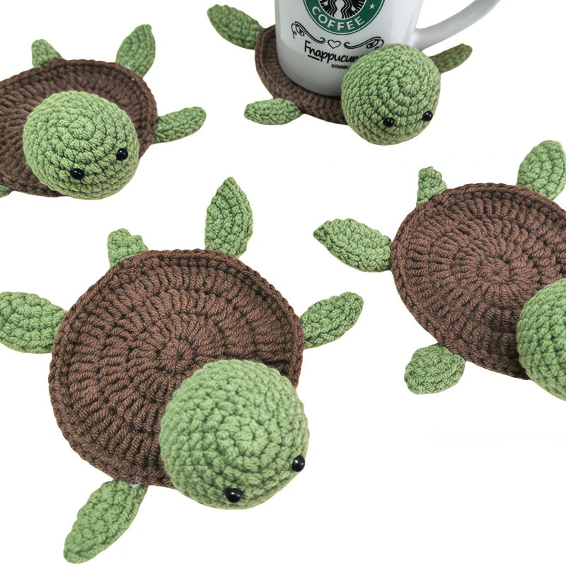 Handmade Crochet Turtle Coaster Set Beverage Drink Mug Mat Home Decor Cute Tabletop Gift Bulk Wholesale Supplies