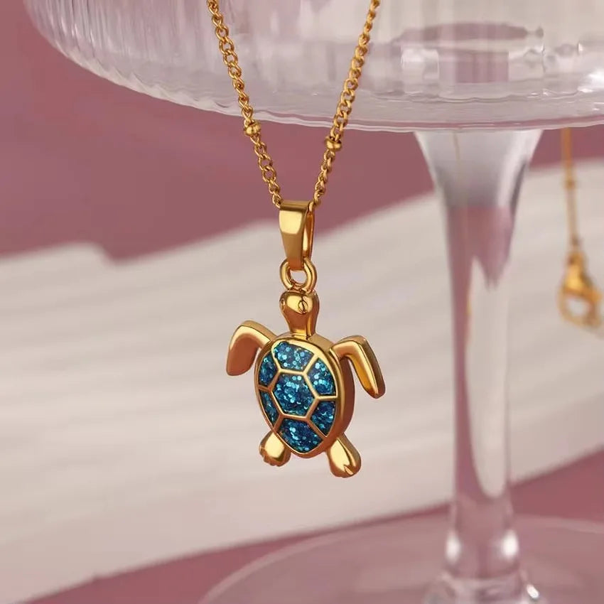 European American Trendy Fashion New AliExpress Turtle Zircon Stainless Steel Gold Plated Necklace Women Versatile Chain