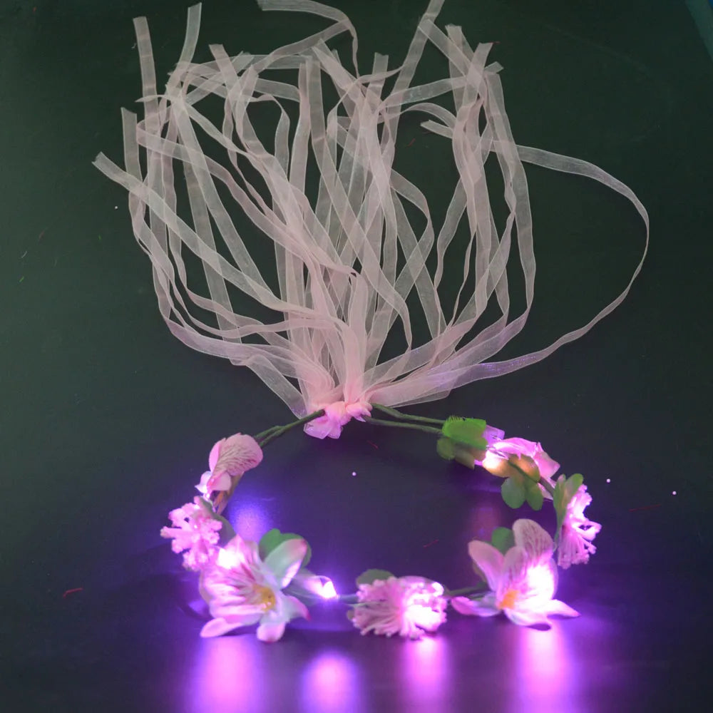 Hawaiian Lei Headband Light Up Flower Wreath Crown for Girl Women Holiday Party Birthday  Luminous Wedding Festival