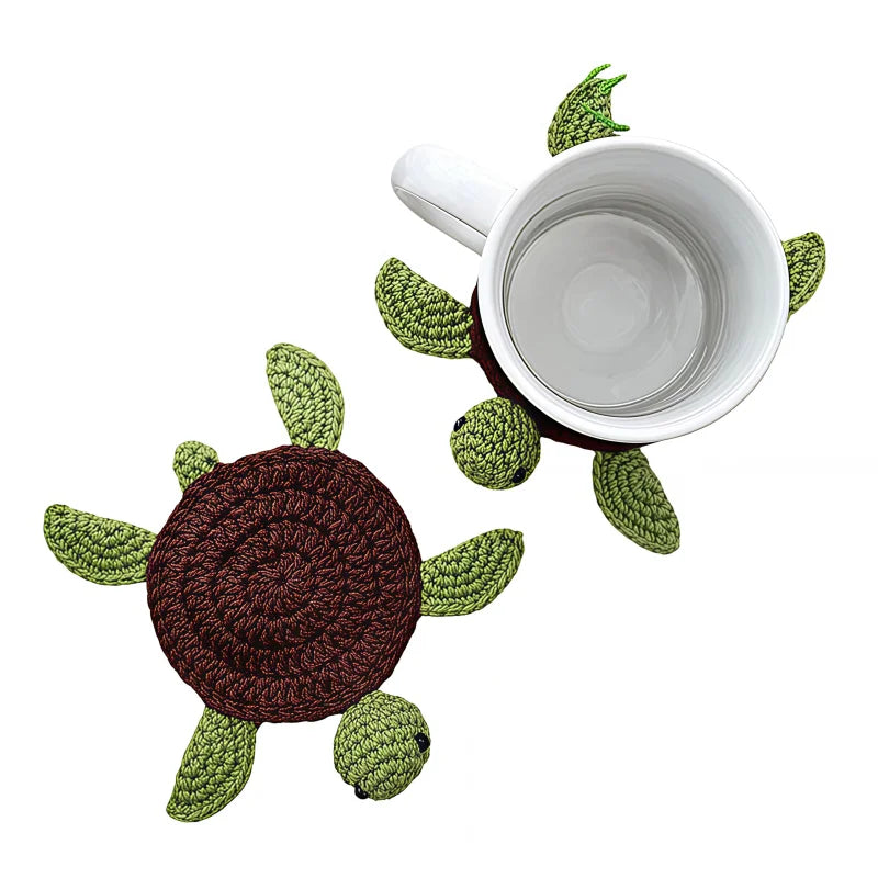 Handmade Crochet Turtle Coaster Set Beverage Drink Mug Mat Home Decor Cute Tabletop Gift Bulk Wholesale Supplies