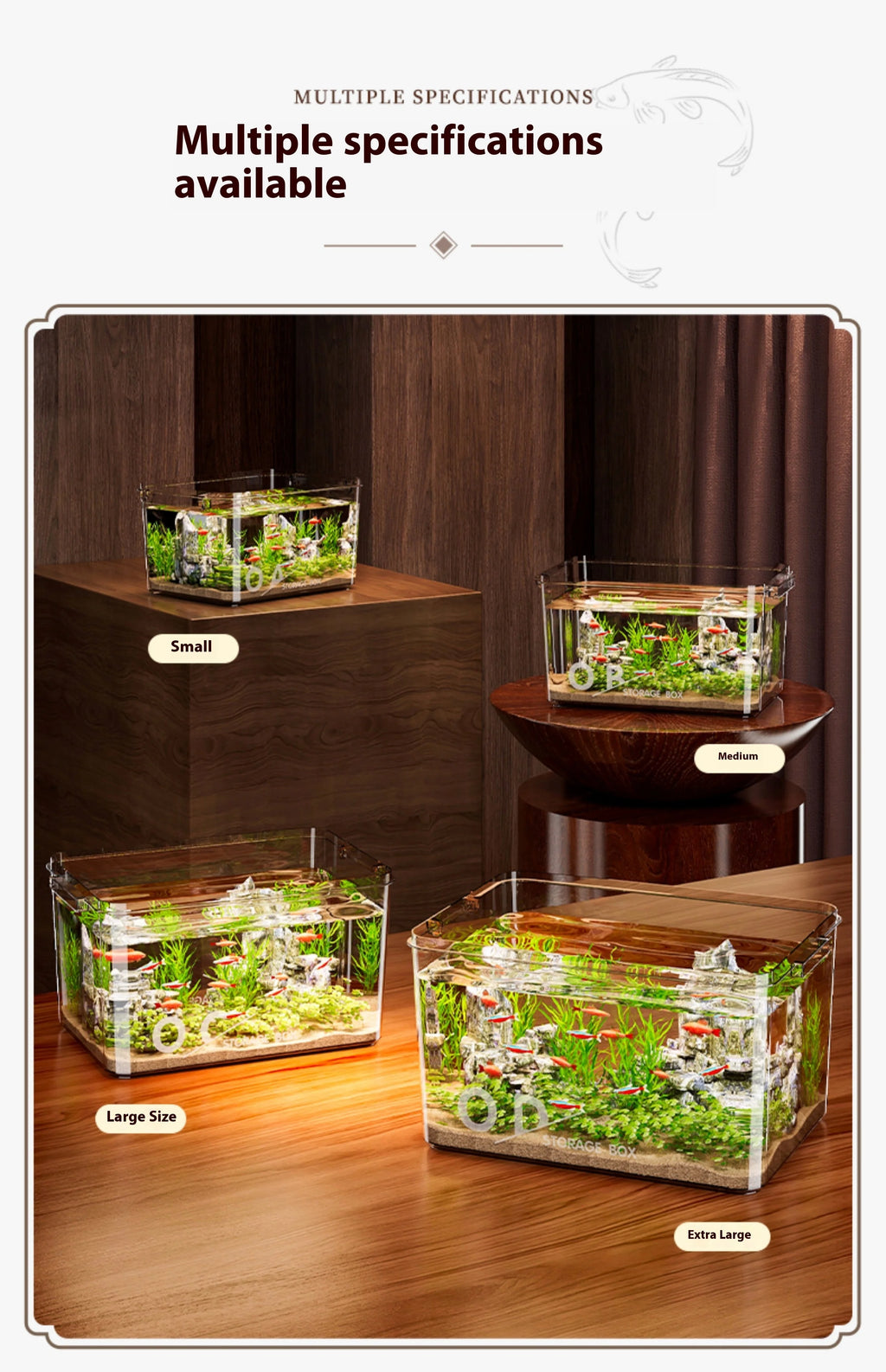 Modern Small Household Fish Tank New Square Goldfish Turtle Breeding Ecological Tank New Small Desktop Aquarium Accessory