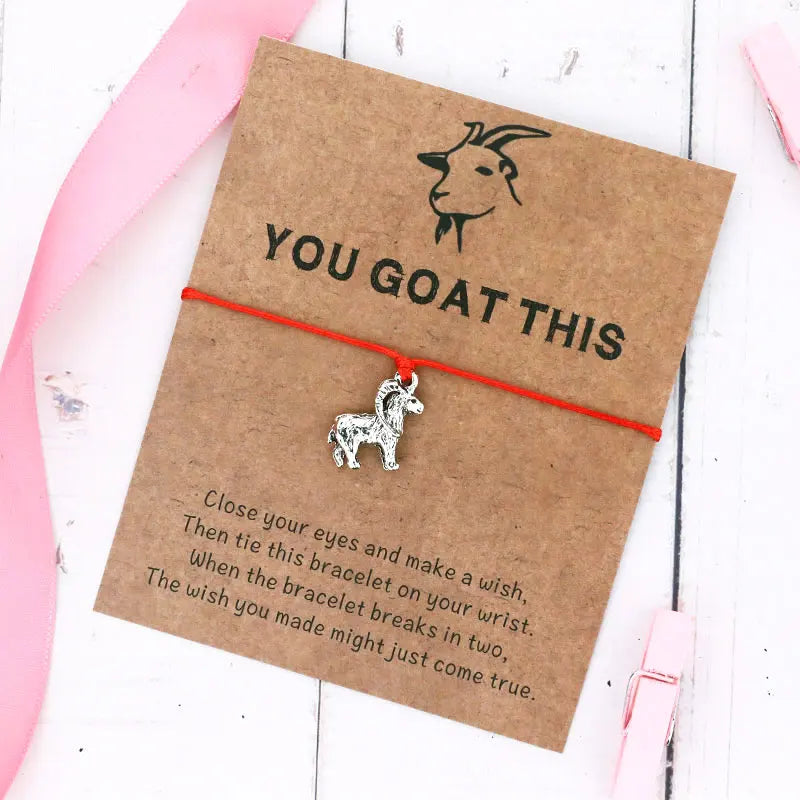 Vintage You Goat This Wish Bracelet Goat Animal Charm Wish Card Friendship Bracelets Goat Jewelry for Women Men Friend Gift