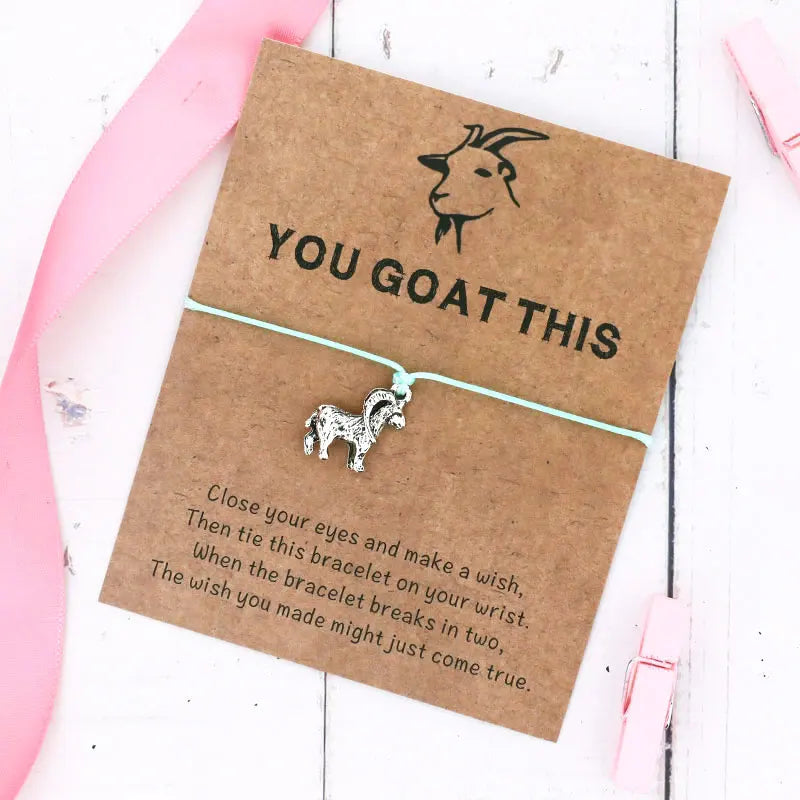 Vintage You Goat This Wish Bracelet Goat Animal Charm Wish Card Friendship Bracelets Goat Jewelry for Women Men Friend Gift