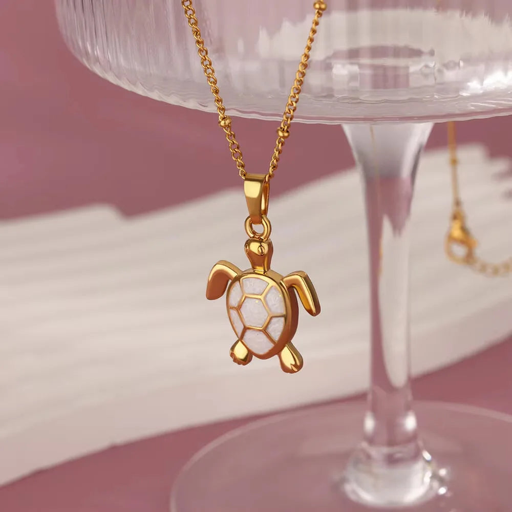 European American Trendy Fashion New AliExpress Turtle Zircon Stainless Steel Gold Plated Necklace Women Versatile Chain