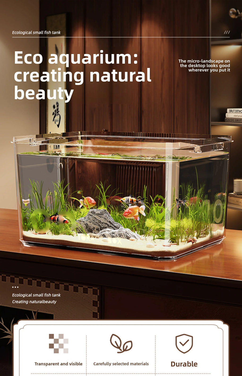 Modern Small Household Fish Tank New Square Goldfish Turtle Breeding Ecological Tank New Small Desktop Aquarium Accessory