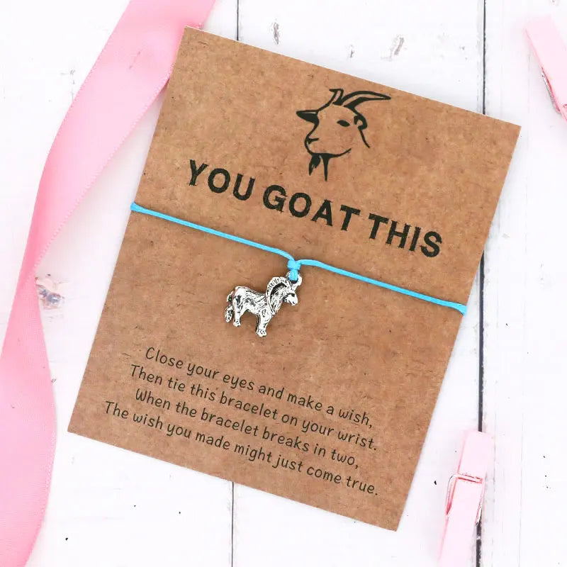 Vintage You Goat This Wish Bracelet Goat Animal Charm Wish Card Friendship Bracelets Goat Jewelry for Women Men Friend Gift