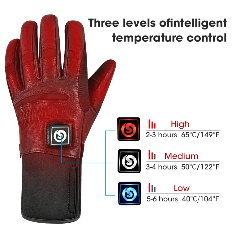 Horse Heated Warm Gloves Leather Electric Waterproof Touchscreen Outdoor Snow Cold Weather 7.4V Rechargeable Heated Gloves