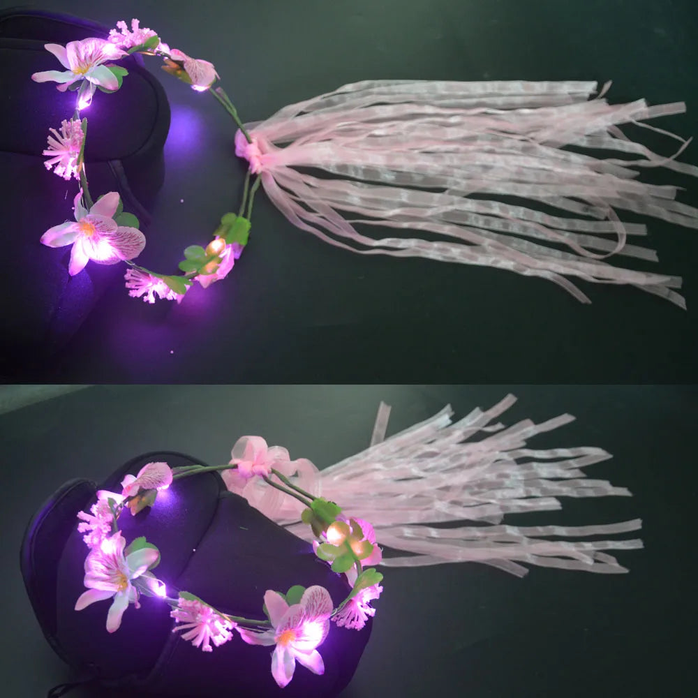 Hawaiian Lei Headband Light Up Flower Wreath Crown for Girl Women Holiday Party Birthday  Luminous Wedding Festival