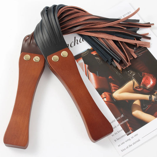 BDSM Fetish Bondage Wooden Handle Leather Spanking Paddle Flirt Flogger Slave Ass Slap Horse Whip