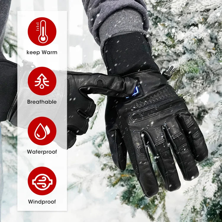 Horse Heated Warm Gloves Leather Electric Waterproof Touchscreen Outdoor Snow Cold Weather 7.4V Rechargeable Heated Gloves