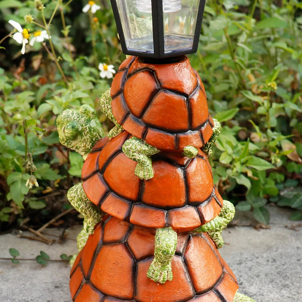 Stacked Turtles Garden Statue with Solar Lantern Resin Turtle Figurine for Outdoor Decor