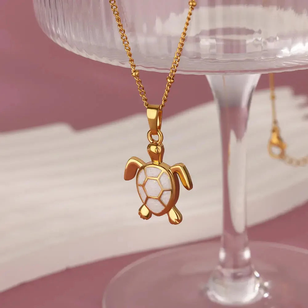 European American Trendy Fashion New AliExpress Turtle Zircon Stainless Steel Gold Plated Necklace Women Versatile Chain