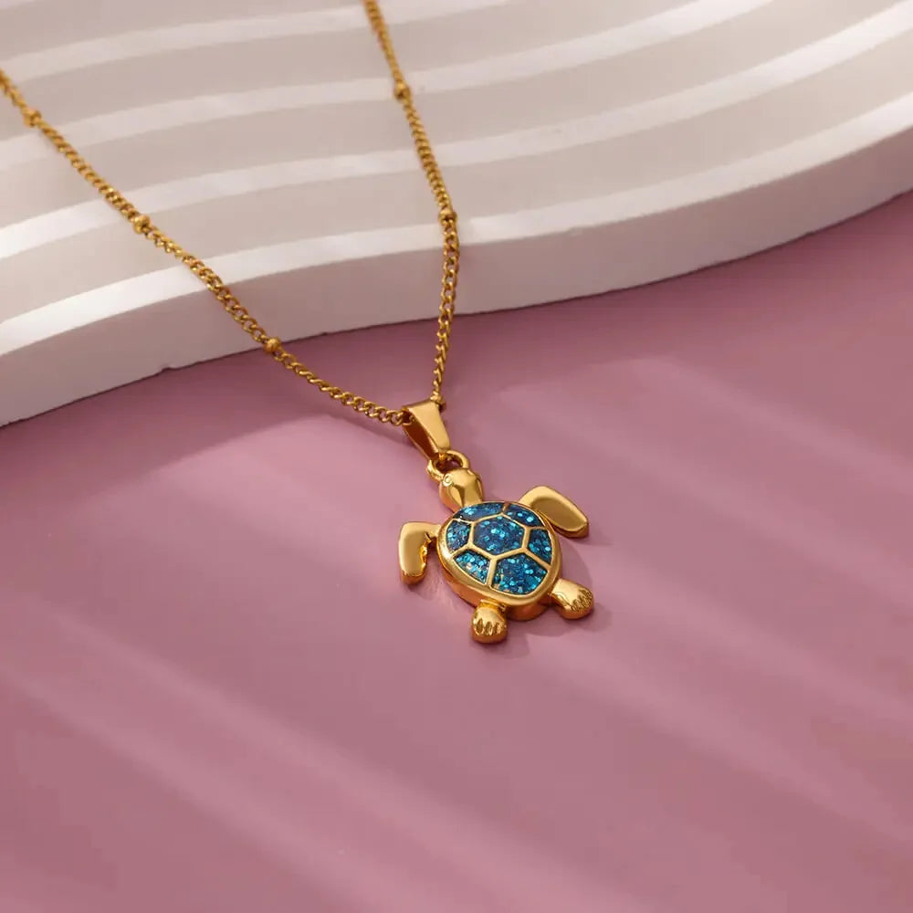 European American Trendy Fashion New AliExpress Turtle Zircon Stainless Steel Gold Plated Necklace Women Versatile Chain