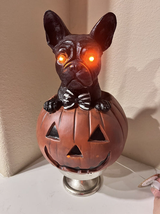 French Bulldog Halloween Light-Up Pumpkin Statue Decor