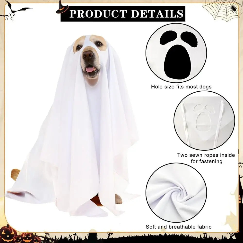 Funny Breathable Dog Ghost Cape Scary Soft Halloween Ghost Dog Costume Decorative Ghost Dog Cloak Party