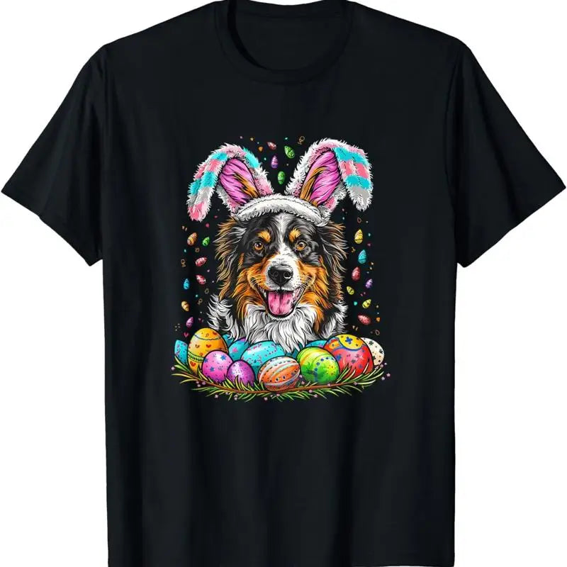 Australian Shepherd Dog Easter Day Bunny Eggs T-Shirt