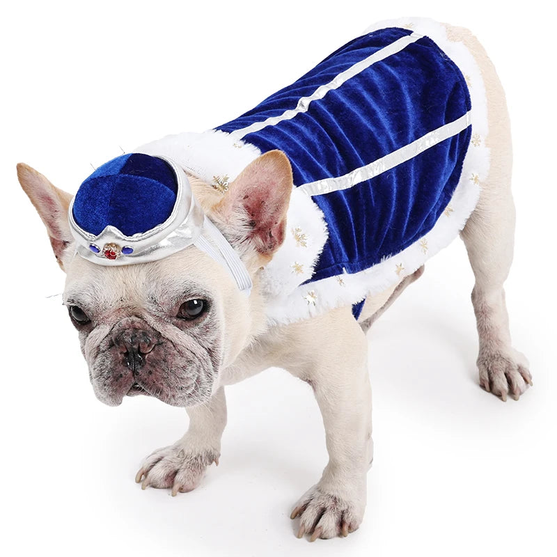 Dog King/Queen Dress Up Cloak with Crown Halloween Pet Costume for Small Large Dogs Adjustable Luxury Velour Dog Cosplay Outfit