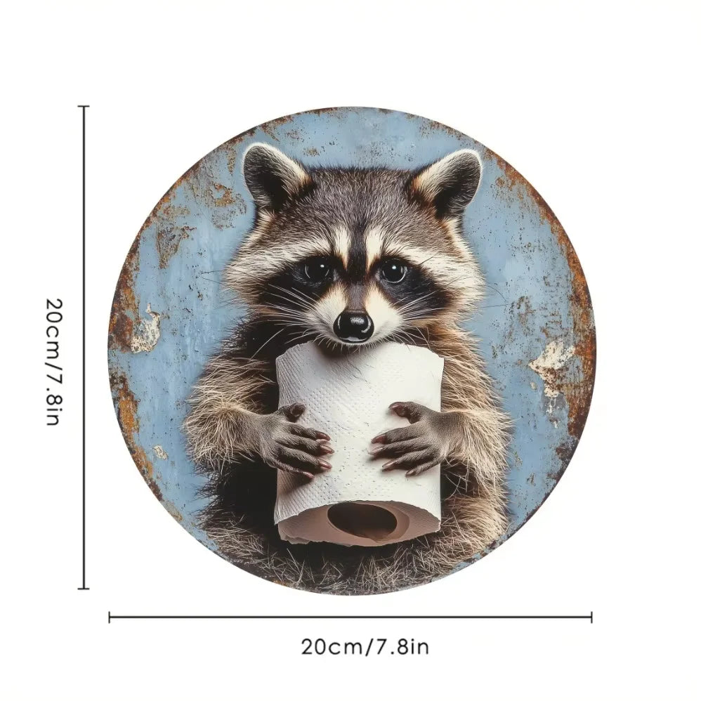 Raccoon in Tree Hole Aluminum Sign - Multifunctional Wall Decor, Waterproof Durable Metal Plaque for Home, Room Decor