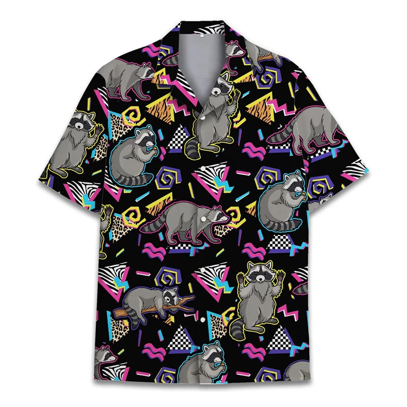Funny Raccoon 3D Print Shirts For Men Hawaiian Casual Short Sleeve Lapel Blouse Women Kids Summer Holiday Short Sleeved Shirt