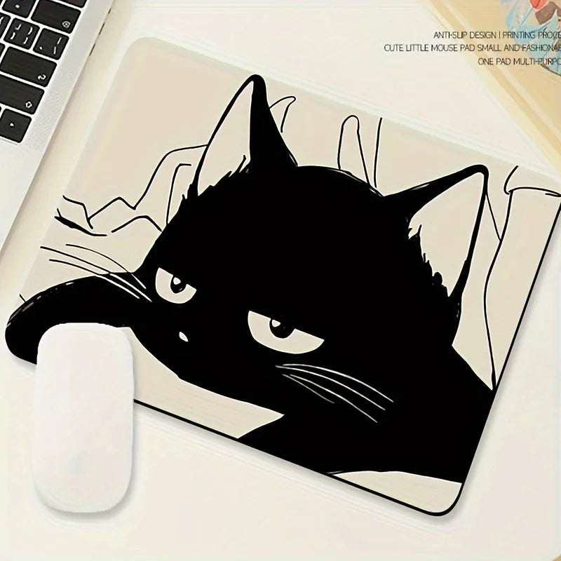 Black Cat Illustration Mouse Pad
