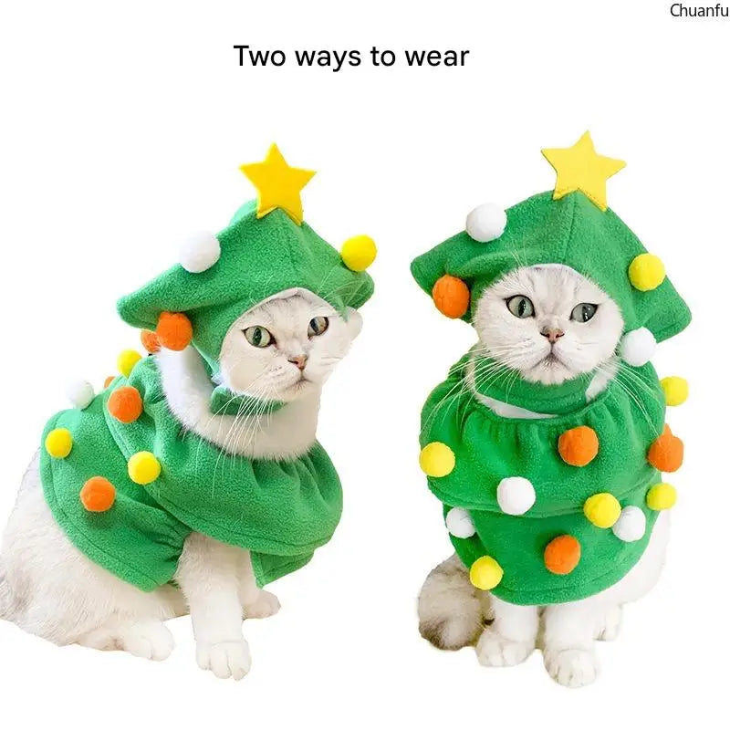 Christmas Pet Costume, Dog Cat Xmas Tree Outfit, Adjustable Warm Puppy Kitten Clothes, Hooded Pet Suit, Funny Festive Pet Dress