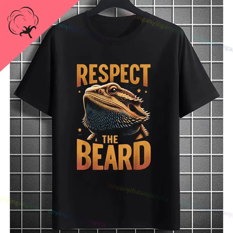 Men's "Bruh" Bearded Dragon Graphic T-Shirt Pure Cotton Short-sleeve Humor Style Tee Perfect Gift for Reptile Lovers