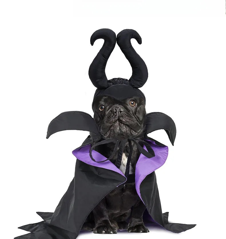 Halloween Pet Costume Hooded Cloak for Dogs Cats, Maleficent Adjustable Velvet Cape