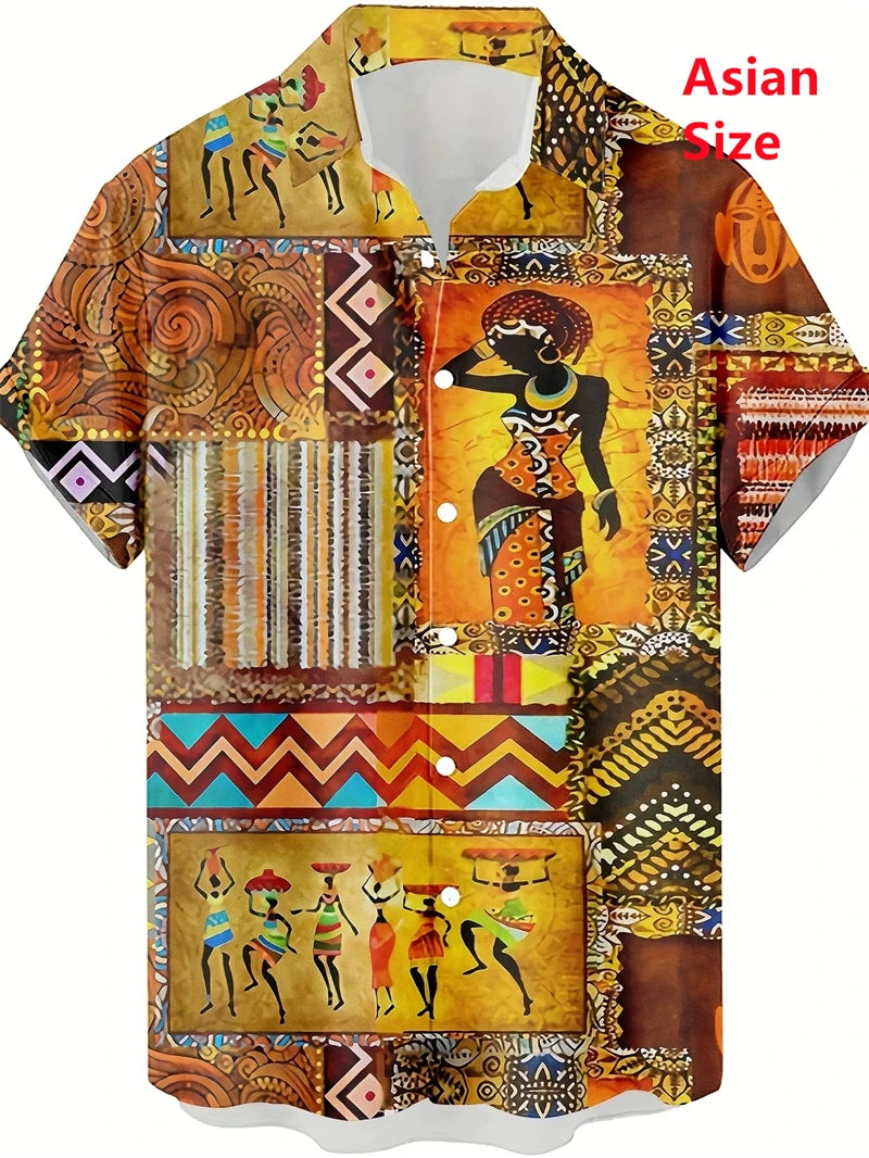 Hawaii Shirts For Men 3D Paisley Graphic Short-sleeved T-shirt Casual Lapel Buttons Male Tops Summer Oversized Bohemian Man Tees