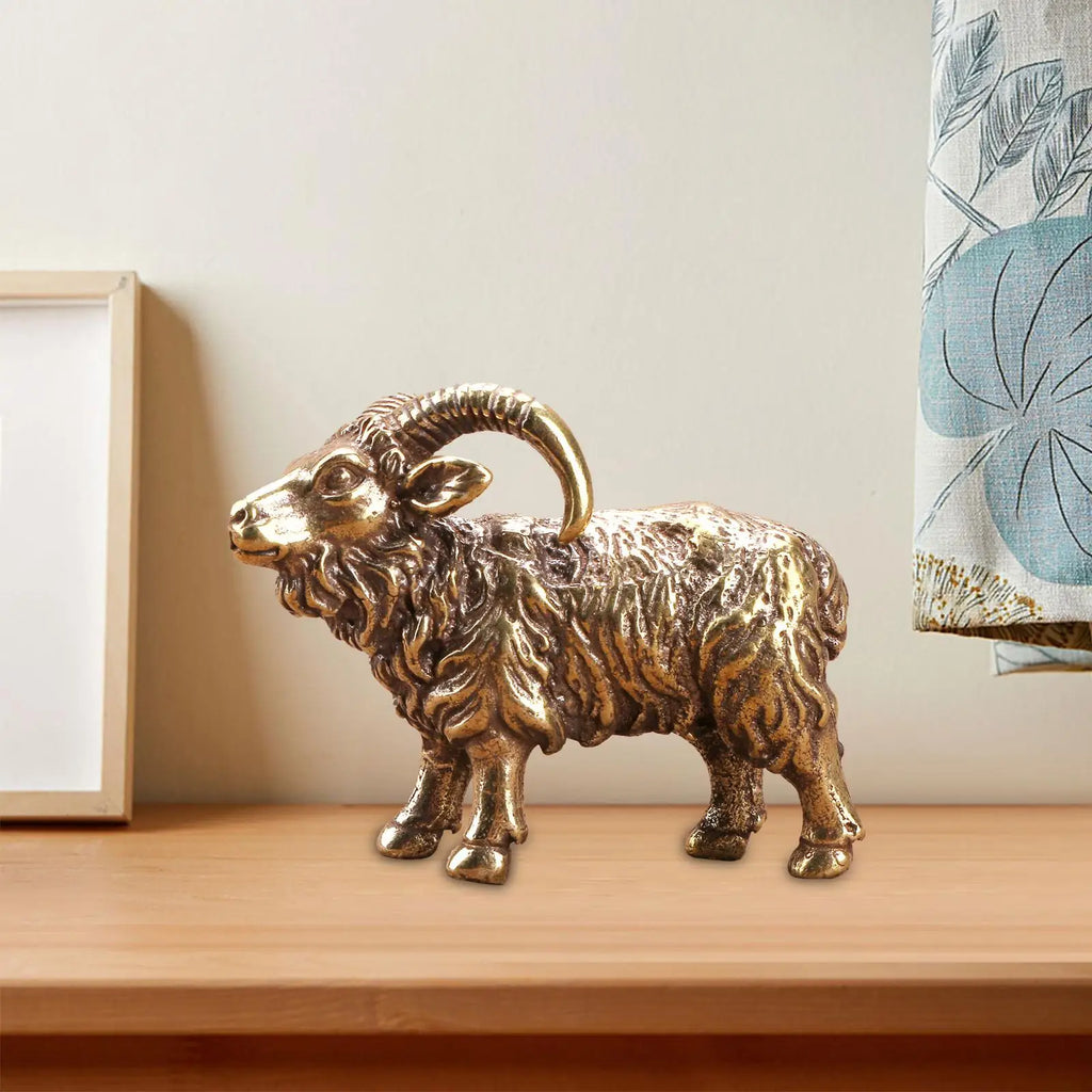 Brass Goat Sculpture, Collectible Art, Handcrafted Animal Sculpture for Dining