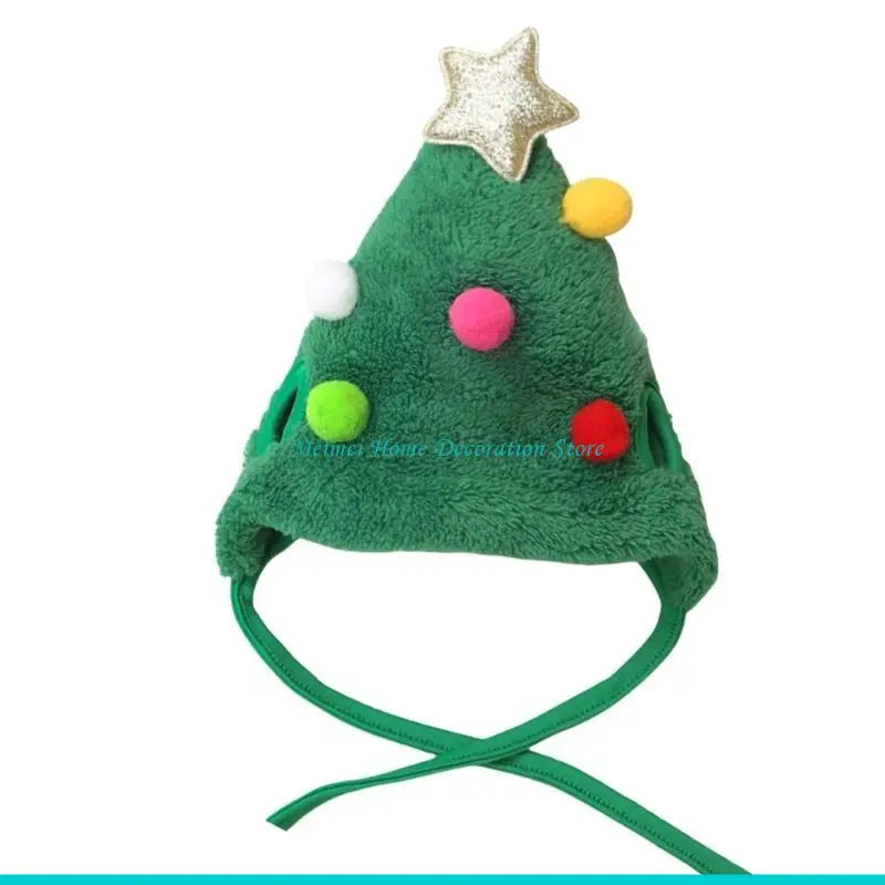 Christmas Tree Hat for Dog Hat Holiday Pompoms Headwear Costume Headwear Dog Cats Christmas Props for Dog Cats