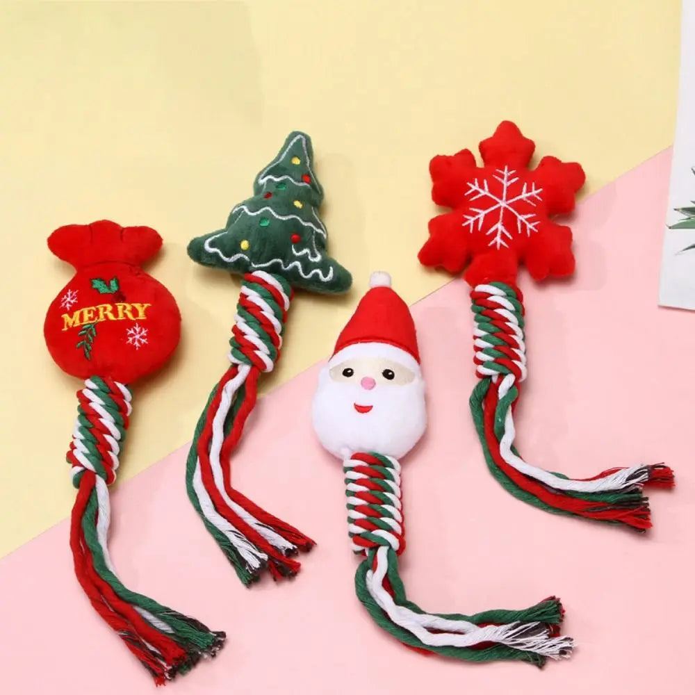 Snowman/Christmas Tree Christmas Dog Toys Plush Snowflake/Doughnut Shape Dog Squeakey Chew Toys Cotton Ropes Soft
