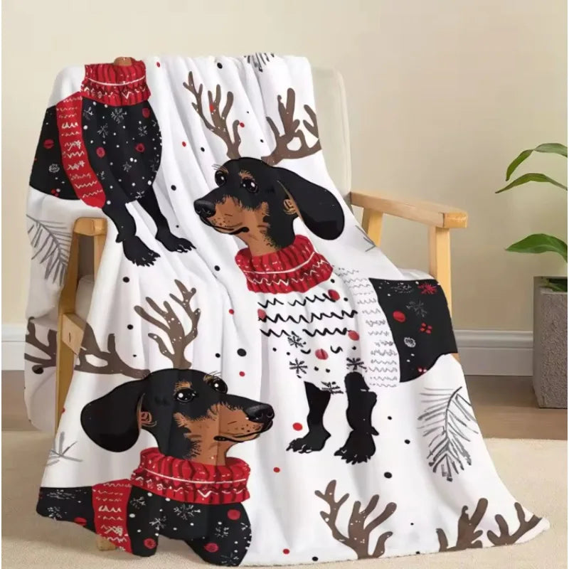 Christmas Dachshund Delight  Blanket with Festive Reindeer-Dog Design Soft and comfortable New Year home decoration gift