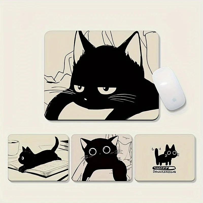 Black Cat Illustration Mouse Pad