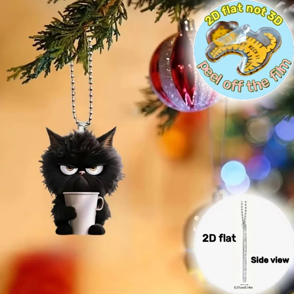 Fun Coffee Black Cat Keychain Versatile Charm,Cute Cartoon Kitten 2D Flat Acrylic Pendant,For Car,Bag,Festive,Party,Gift & Decor