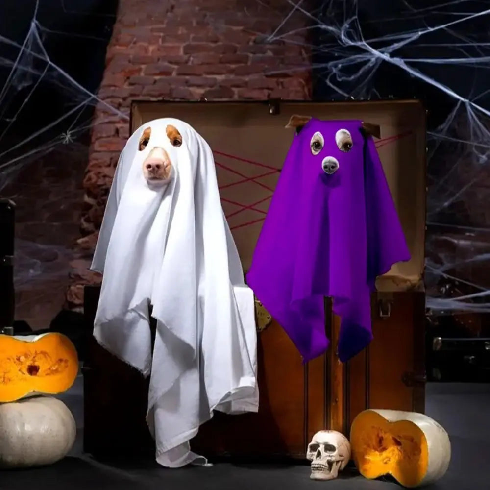 Funny Breathable Dog Ghost Cape Scary Soft Halloween Ghost Dog Costume Decorative Ghost Dog Cloak Party