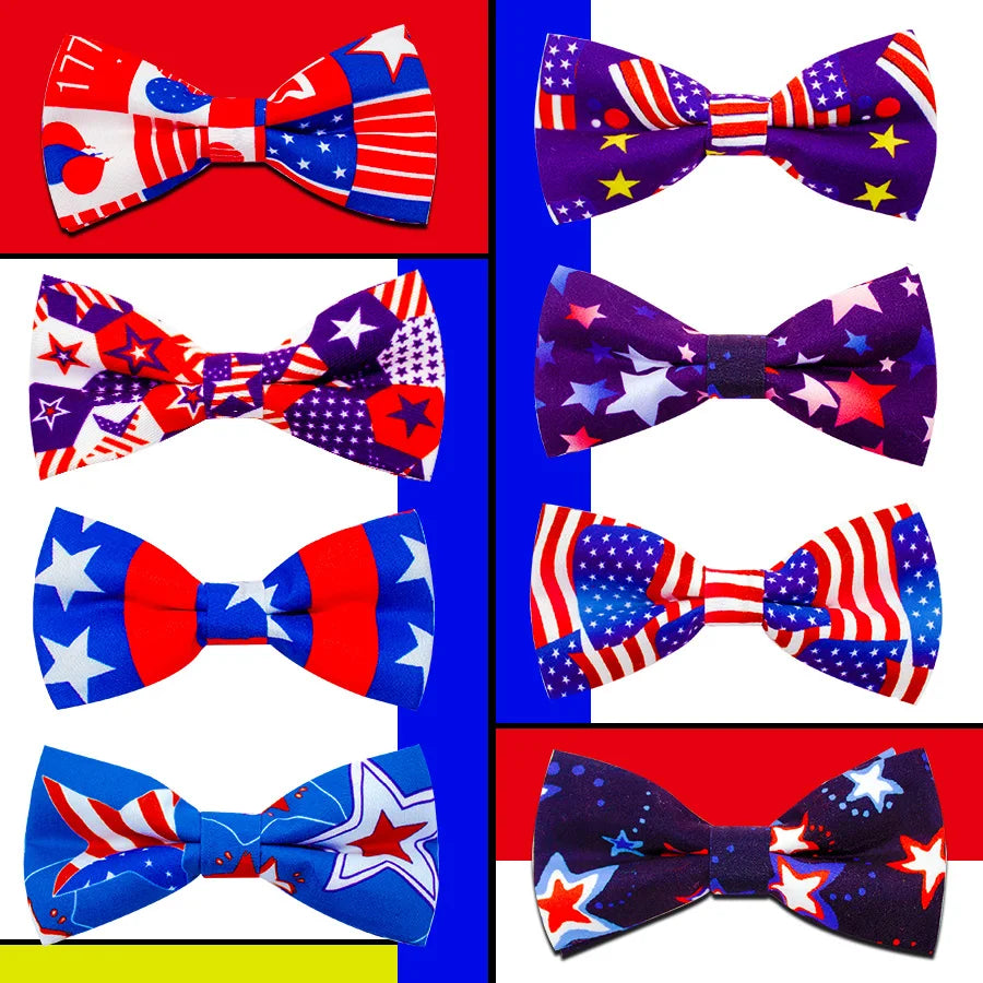 50/100ps American Independence Day Dog Accessories Dog Collar Bow Tie Slidable Dog Collar Accessories Pet Supplies For 4th July