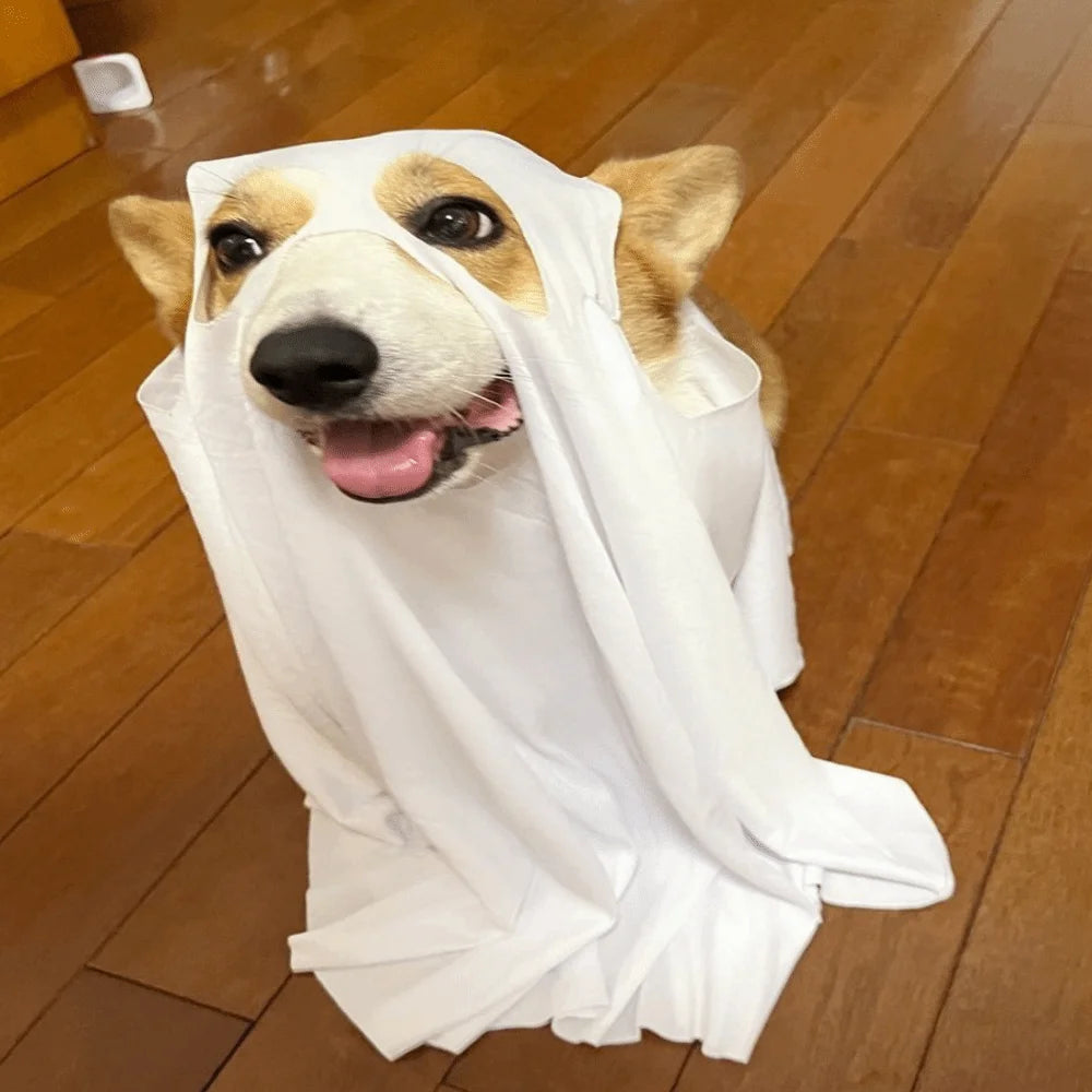 Funny Breathable Dog Ghost Cape Scary Soft Halloween Ghost Dog Costume Decorative Ghost Dog Cloak Party