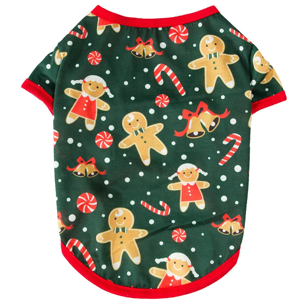 Christmas Dog Cat T-Shirt Cute Holiday Print Pet Clothes for Small Dogs, Teddy, Cats - Festive Xmas Apparel Supplies Dog Hoodies