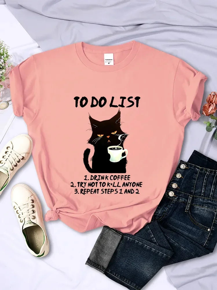 Black Cat To Do List Graphic Funny T-Shirts
