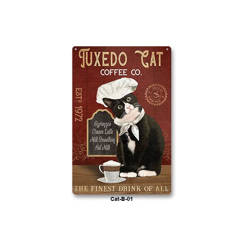 Black Cat Art Decor Home Metal Tin Sign