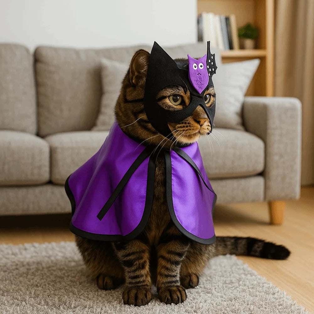 Adjustable Dog Halloween Costume Decorative Cartoon Pet Wizard Cloak Bat with Face Mask Cat Cosplay Outfit Halloween Party
