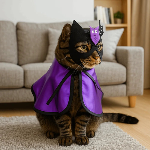 Adjustable Dog Halloween Costume Decorative Cartoon Pet Wizard Cloak Bat with Face Mask Cat Cosplay Outfit Halloween Party