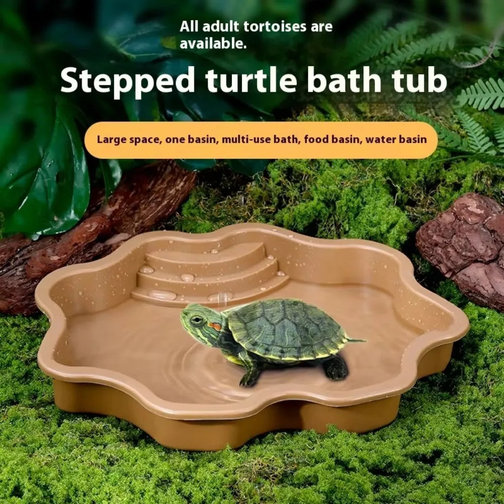 Turtles Bathing Pool Water Bowl with Slip Proof 35x28.50cm Friendly Habitat with Steps for Reptiles Resting and Soaking