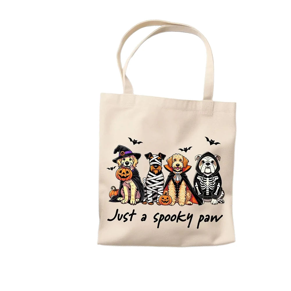 Halloween Dog Tote Bag Just A Spooky Paw Canvas Bag Cute Birthday Gift Festival Party Decoration Trick or Treat Dog Lover Favors